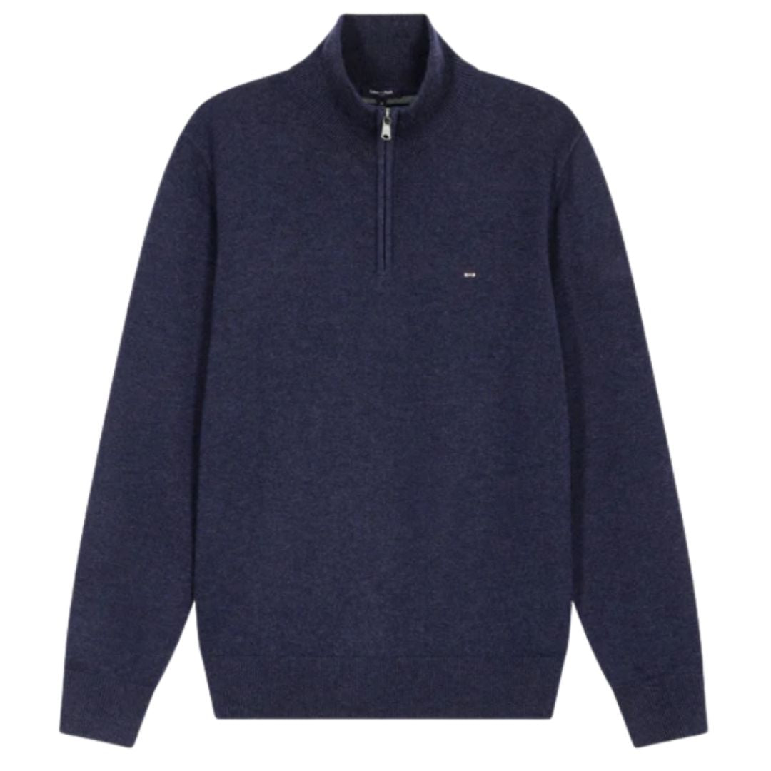 Eden Park Blue wool and cotton trucker-neck sweater - Navy
