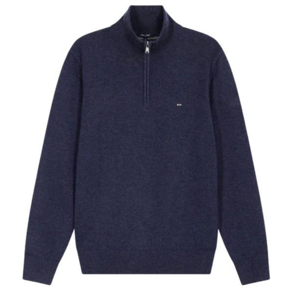 Eden Park Blue wool and cotton trucker-neck sweater - Navy