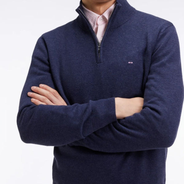 Eden Park Blue wool and cotton trucker-neck sweater - Navy