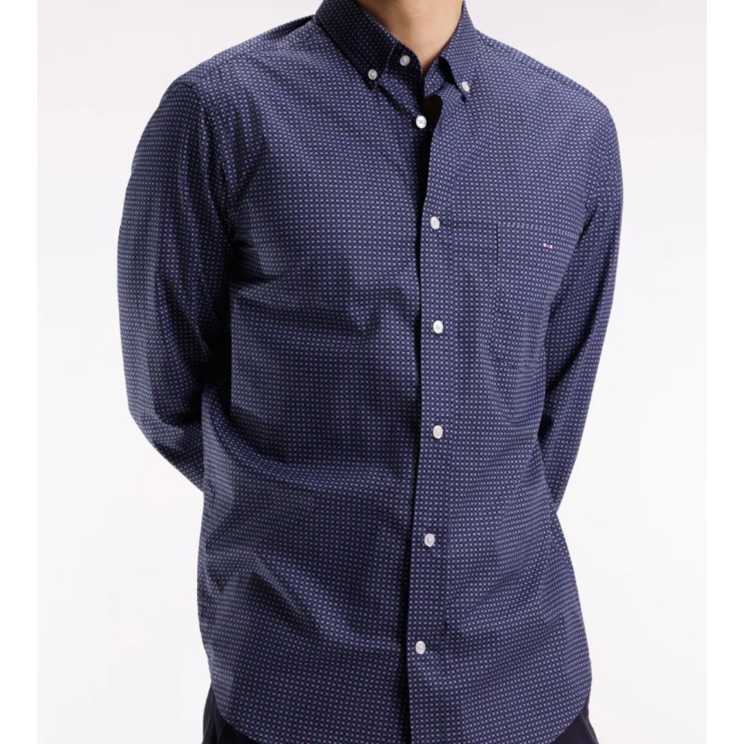 Eden Park Pima Cotton Shirt with Micro Patterned Bow Tie - Navy
