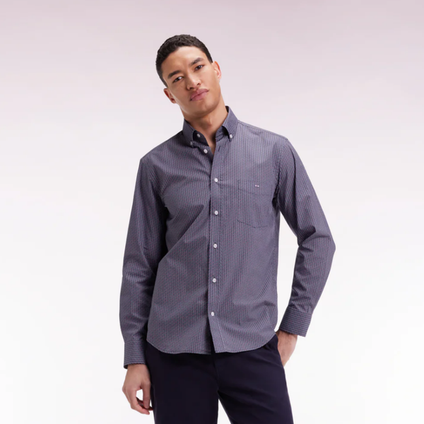 Eden Park Cotton Shirt with Graphic Micro-Patterns - Navy