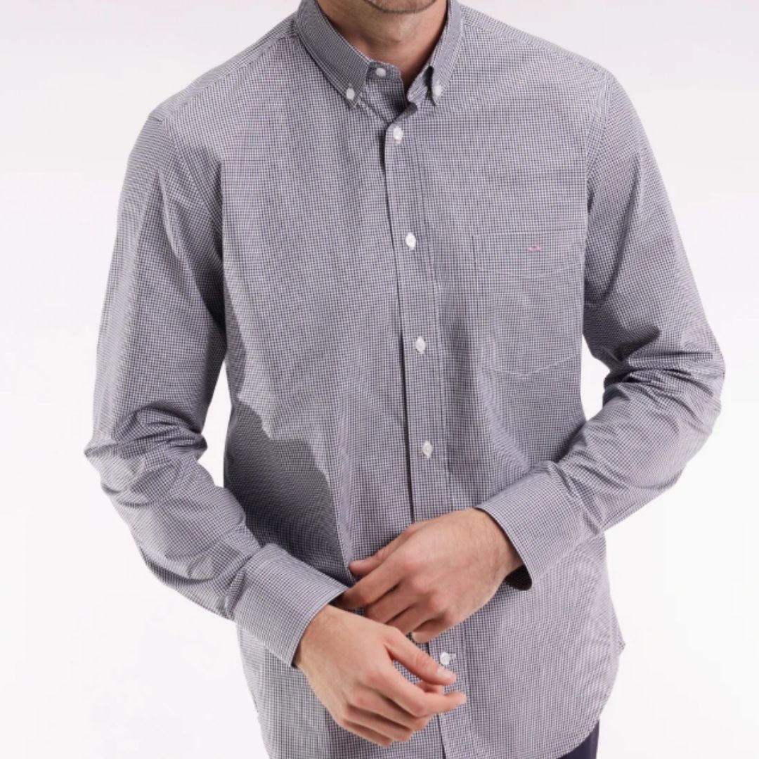 Eden Park Cotton Poplin Gingham Shirt - Navy