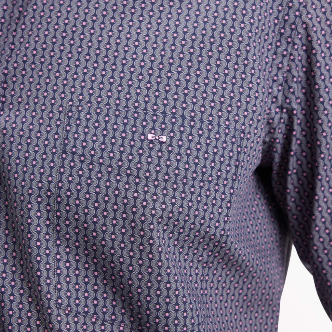 Eden Park Cotton Shirt with Graphic Micro-Patterns - Navy