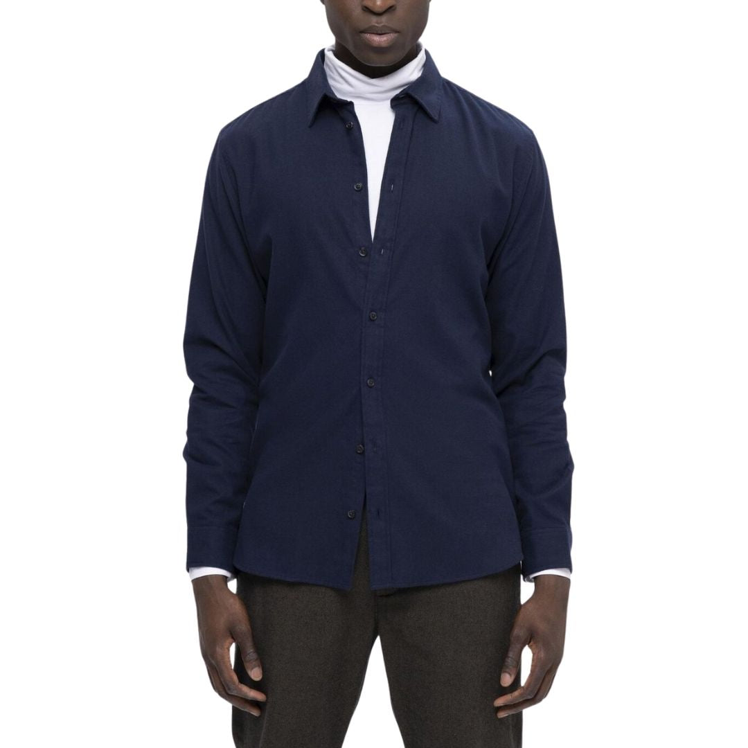 Selected Homme Brushed Flannel Solid Shirt - Dk Sapphire Blue