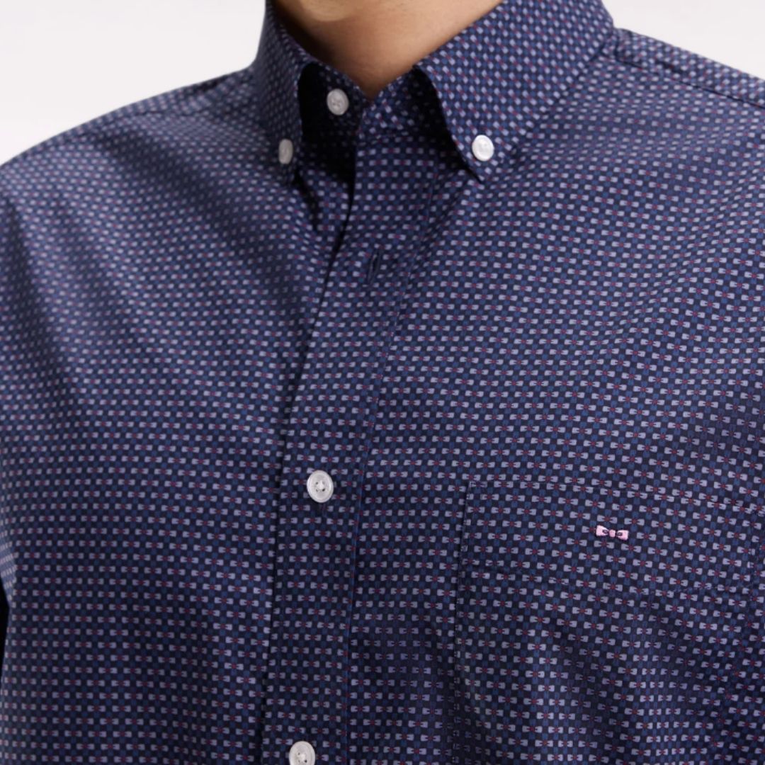 Eden Park Pima Cotton Shirt with Micro Patterned Bow Tie - Navy