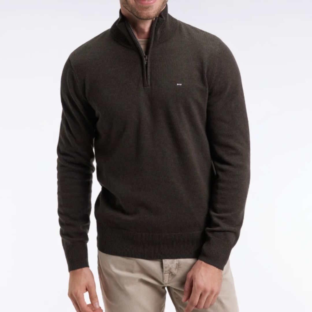 Eden Park wool and cotton trucker-neck sweater - Brown