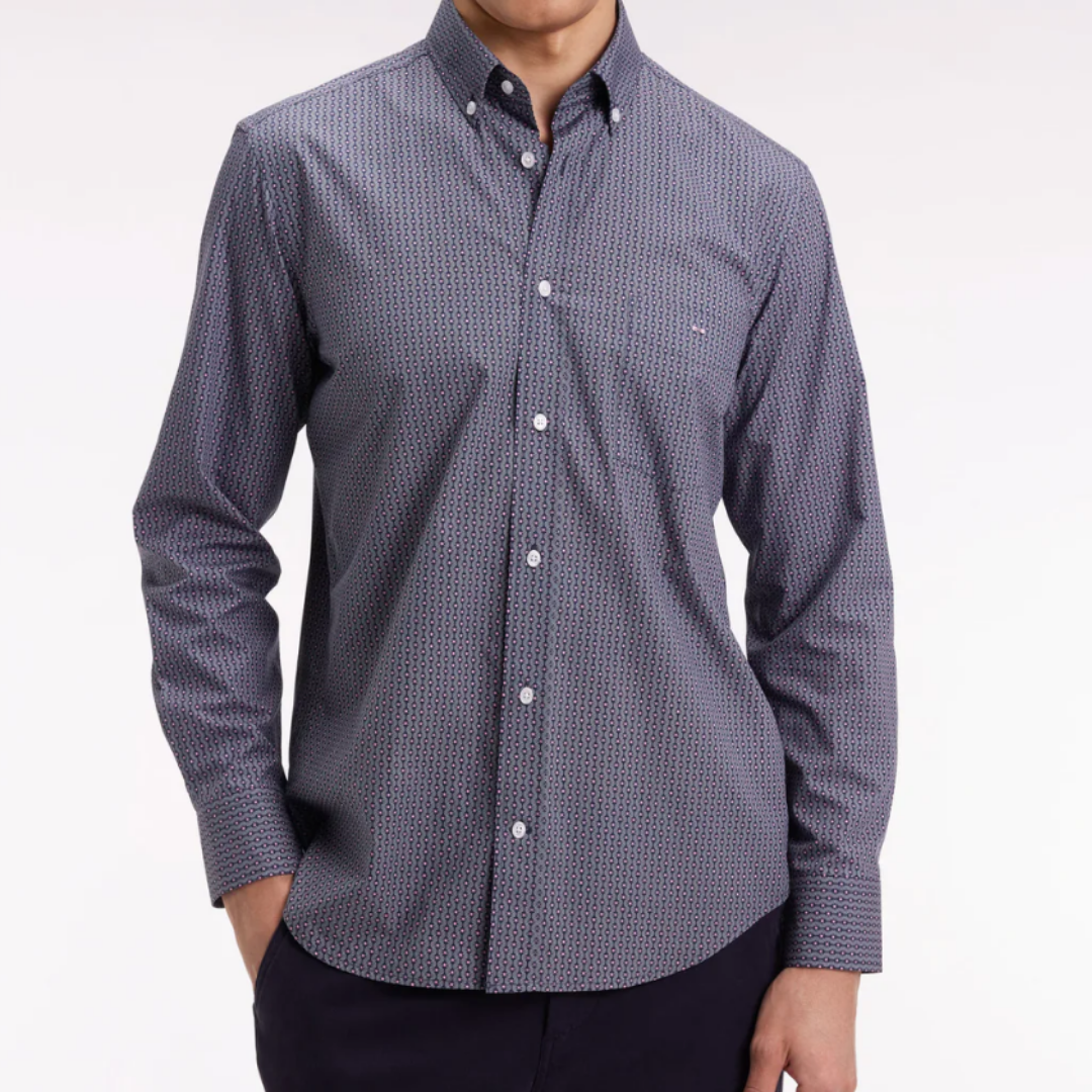 Eden Park Cotton Shirt with Graphic Micro-Patterns - Navy