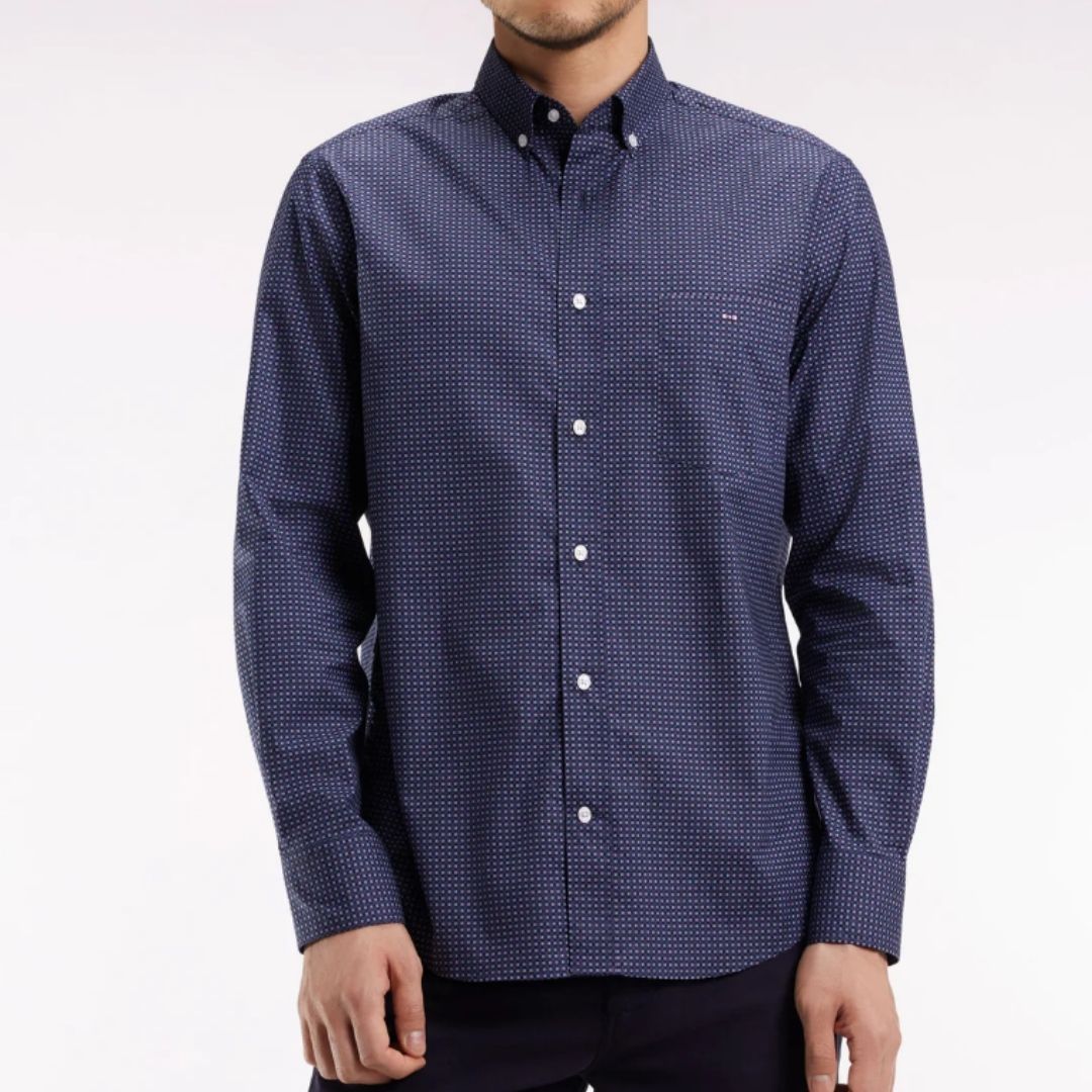 Eden Park Pima Cotton Shirt with Micro Patterned Bow Tie - Navy