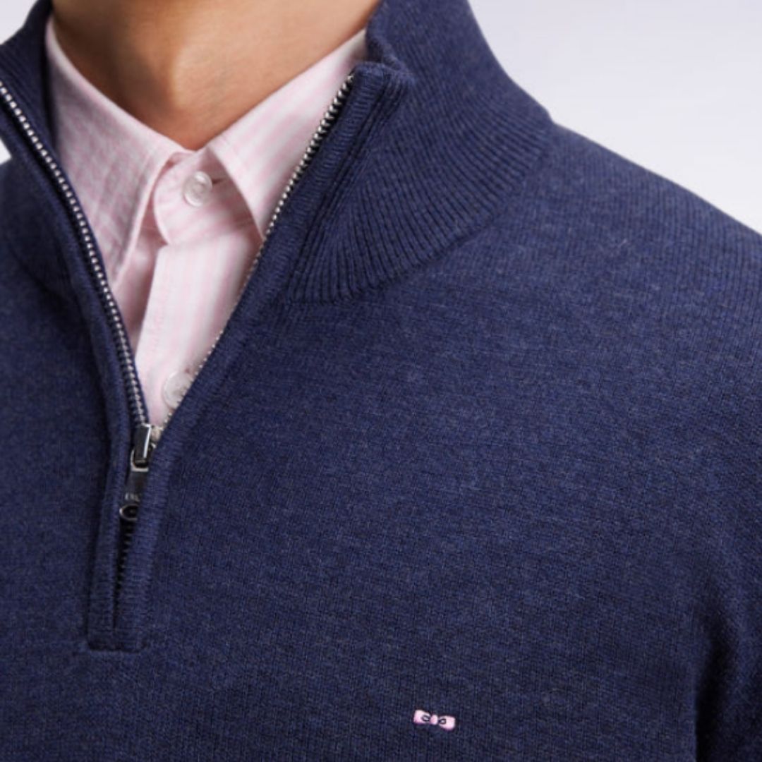 Eden Park Blue wool and cotton trucker-neck sweater - Navy
