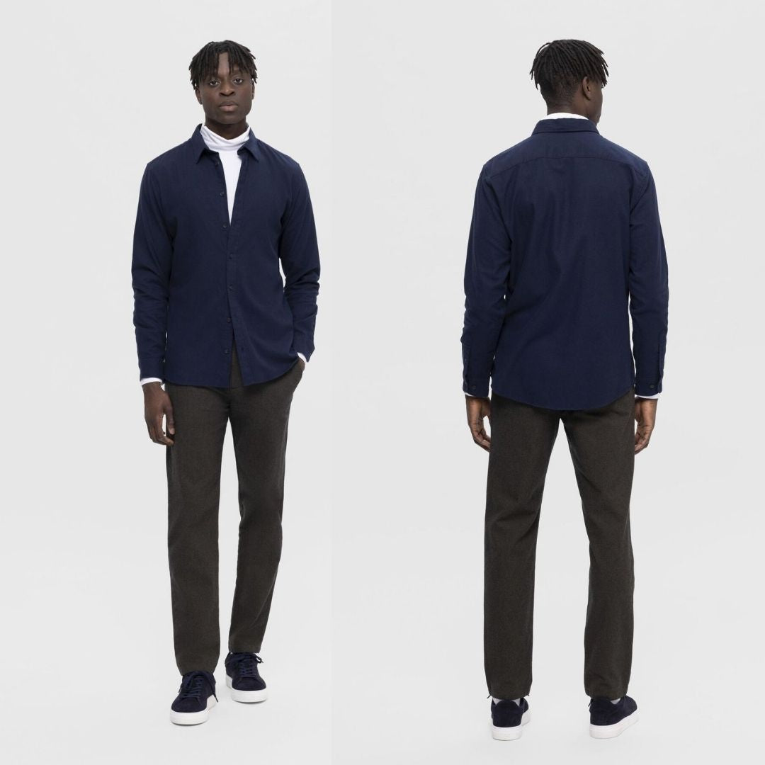 Selected Homme Brushed Flannel Solid Shirt - Dk Sapphire Blue