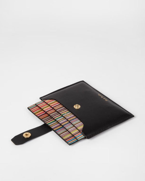 Paul Smith Leather Credit Card Holder With Signature Stripe - Black