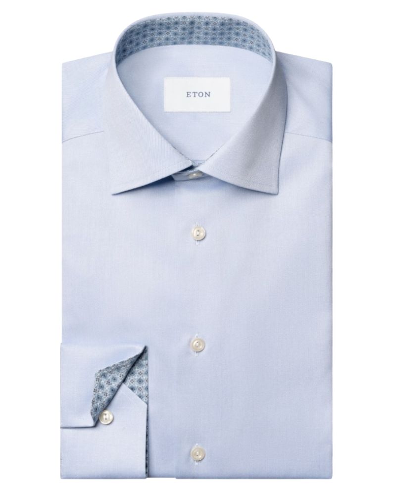 Eton Medallion Effect Signature Twill Shirt - Blue