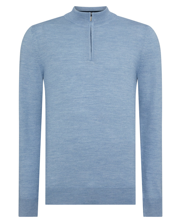 Remus Uomo Long Sleeve Half Zip Sweater - Blue