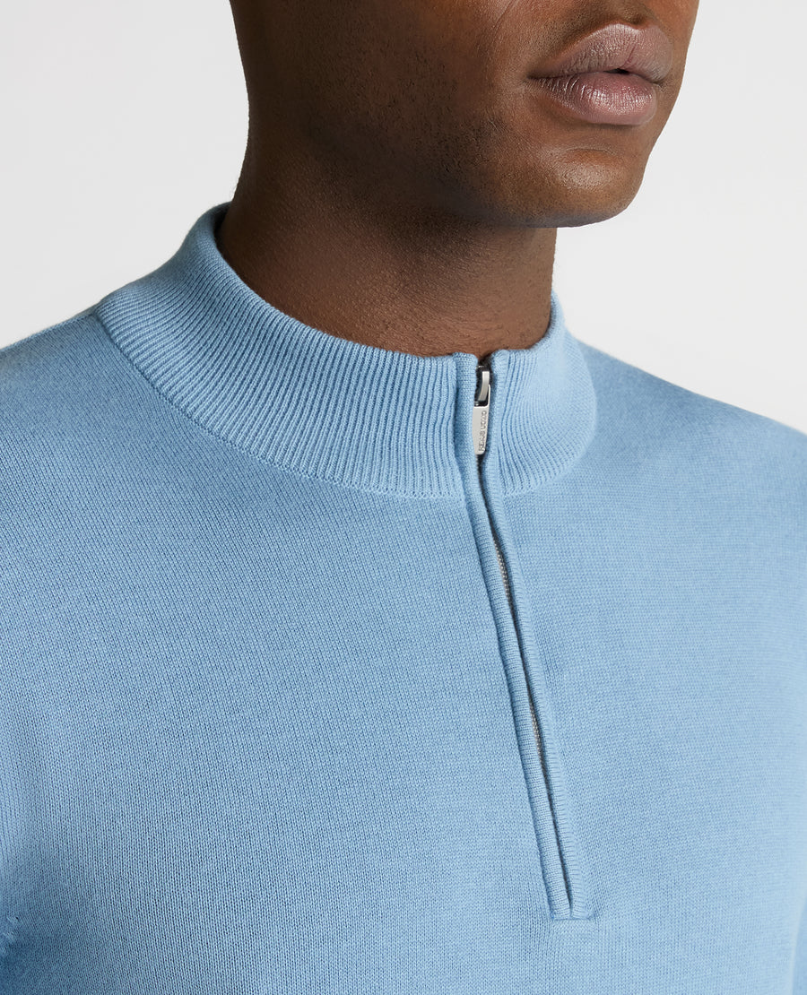 Remus Uomo Cotton Half-Zip Sweater - Blue