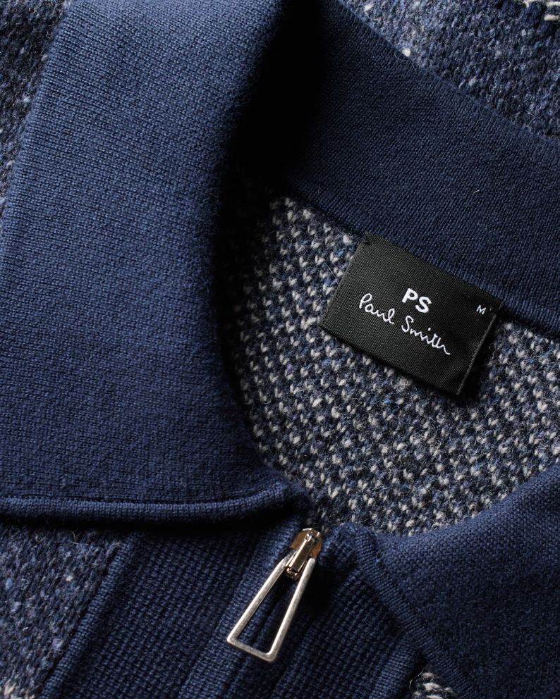 Paul Smith Navy Tonal Patchwork Zip-Through Cardigan Blue