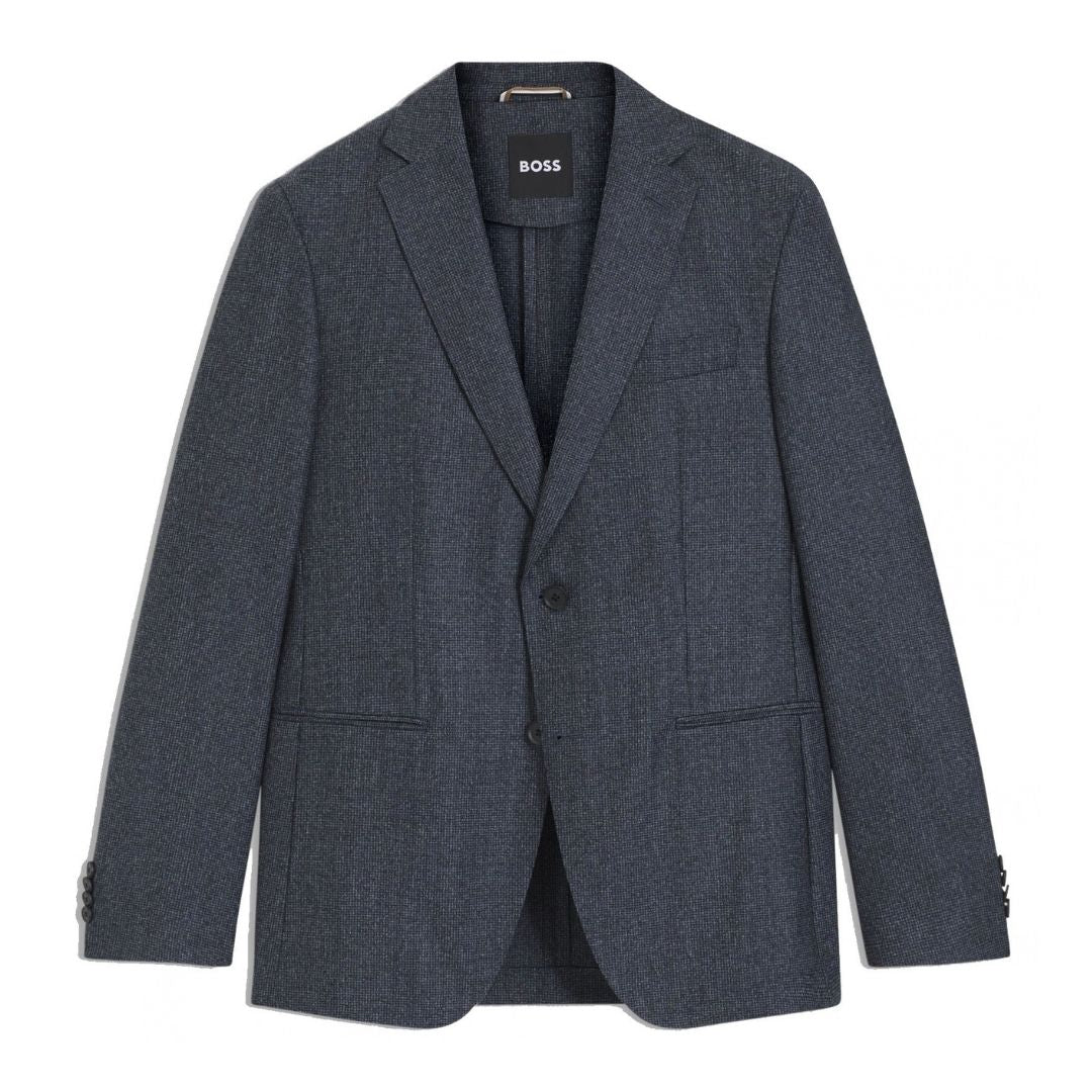 BOSS Slim Fit Micro-Patterned Virgin Wool Blazer – Blue