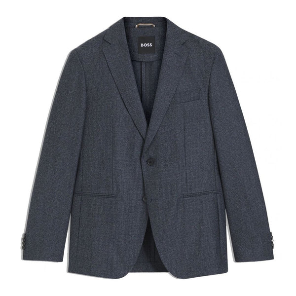 BOSS Slim Fit Micro-Patterned Virgin Wool Blazer – Blue