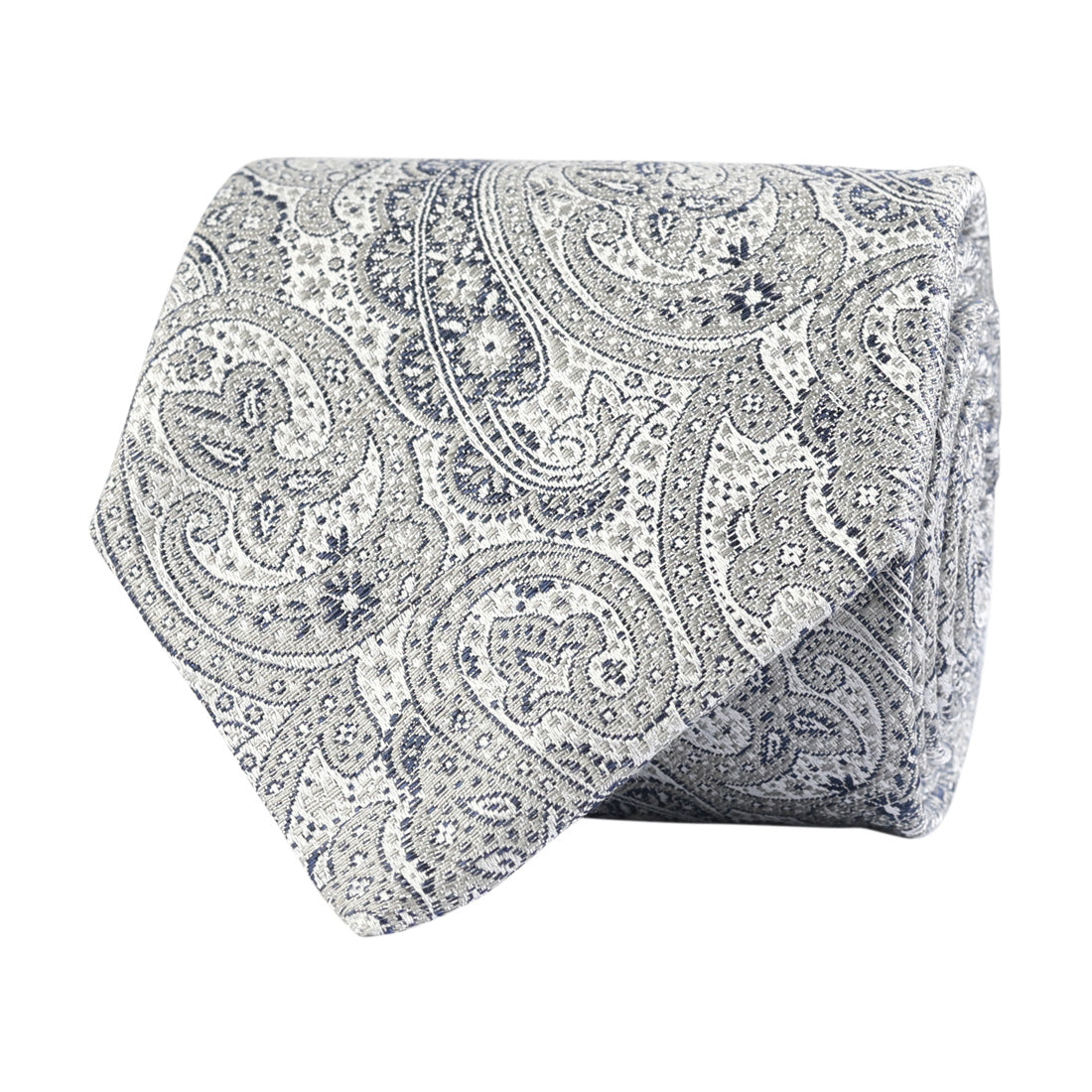 Amanda Christensen Silk &amp; Linen Paisley Print Tie - Grey