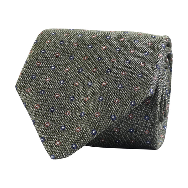 Amanda christensen 100% Silk Mini-Floral Design Tie - Olive Green