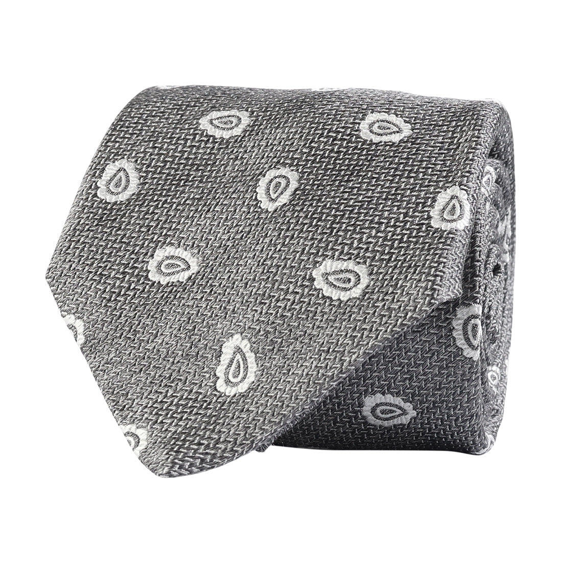 Amanda Christensen 100% Silk Paisley Drop Design Tie - Grey