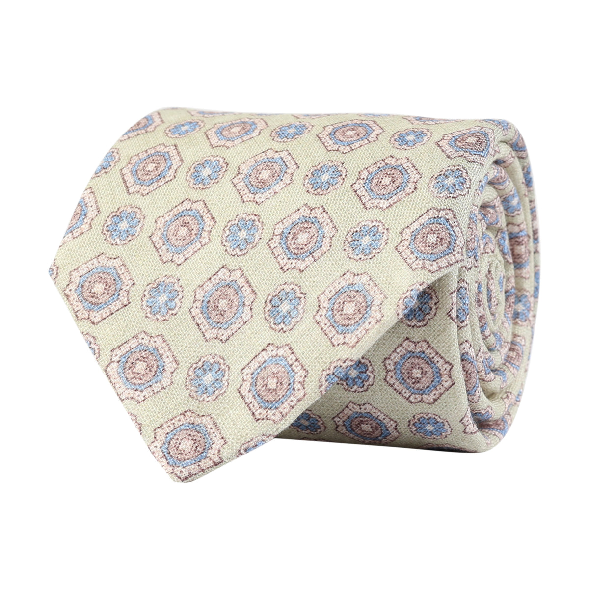 Amanda Christensen 100% Linen Floral Design Tie - Green