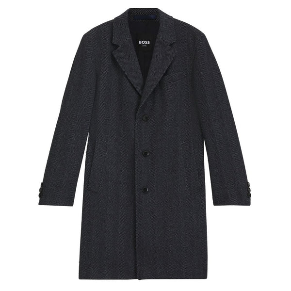 BOSS Regular Fit Herringbone Wool-Cashmere Coat – Dark Blue