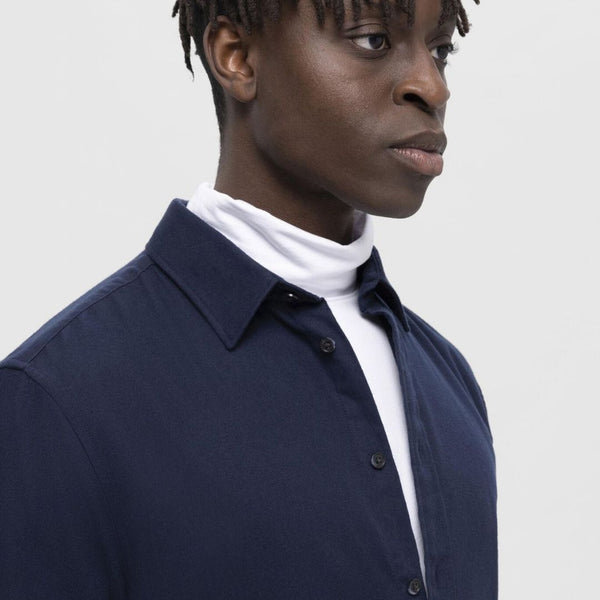 Selected Homme Brushed Flannel Solid Shirt - Dk Sapphire Blue