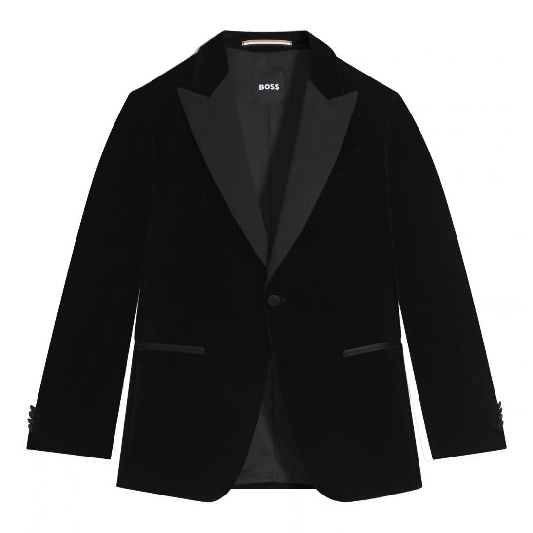 BOSS Slim Fit Cotton Velvet Tuxedo Jacket – Black