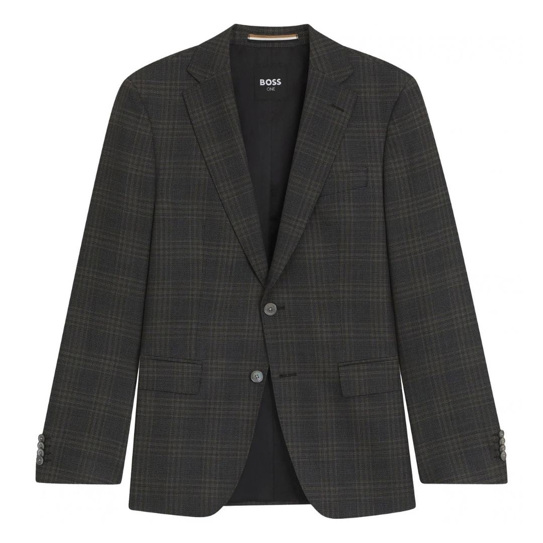BOSS Slim Fit Checked Virgin Wool Blazer – Black