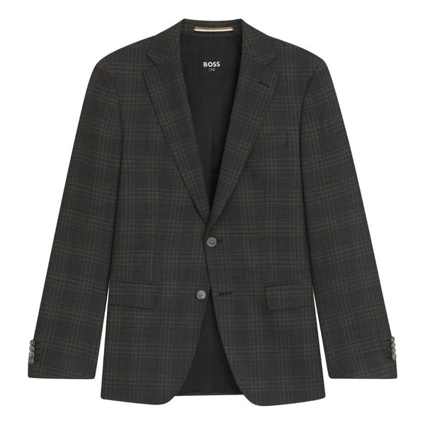 BOSS Slim Fit Checked Virgin Wool Blazer – Black