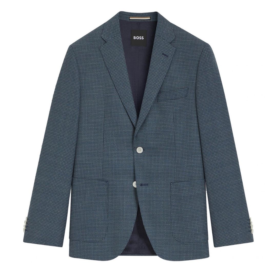 BOSS Regular Fit Patterned Wool-Blend Blazer – Navy