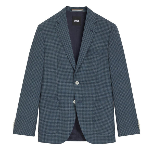 BOSS Regular Fit Patterned Wool-Blend Blazer – Navy
