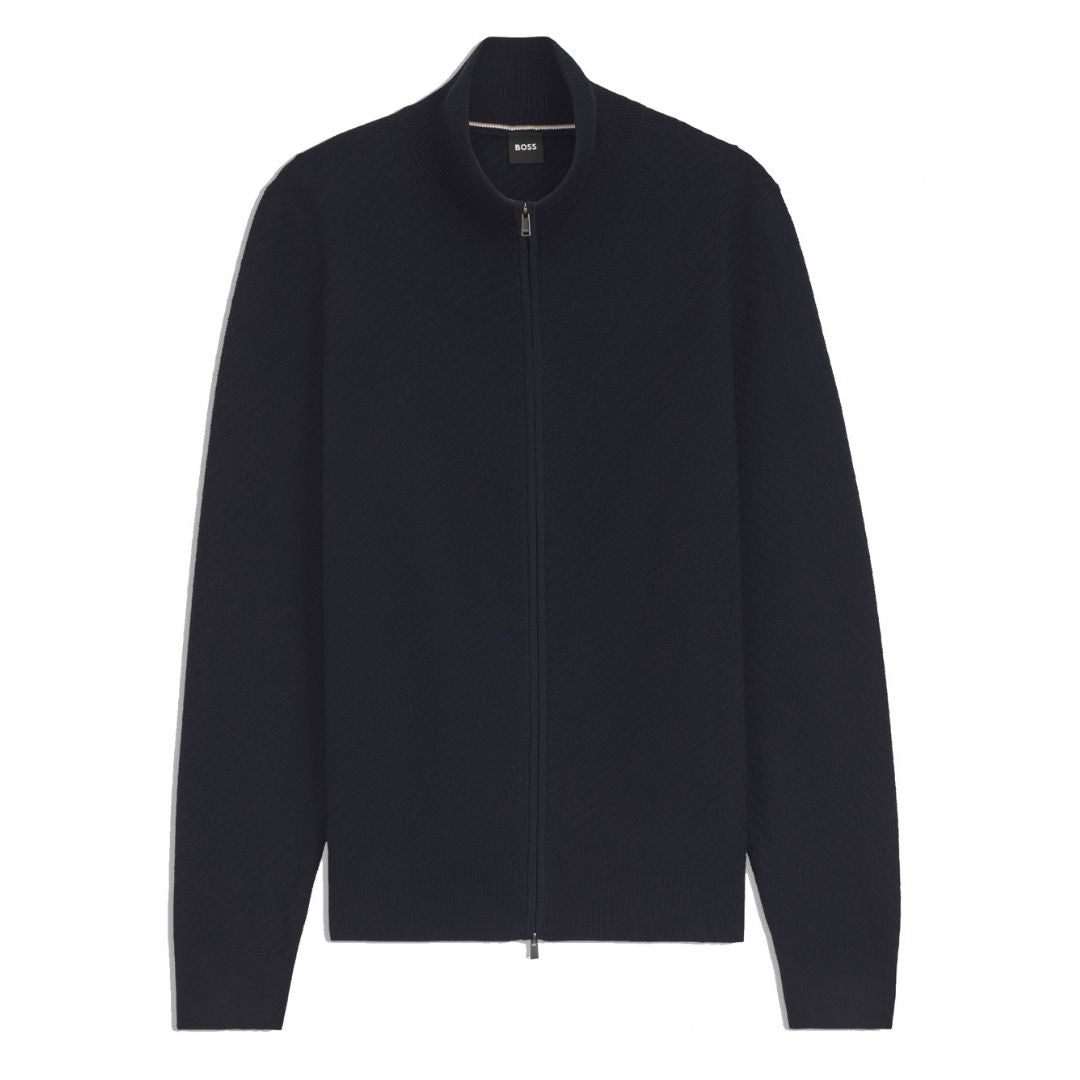 BOSS Structured Cotton Cardigan – Blue