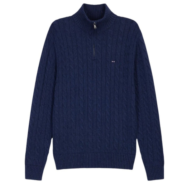 Eden Park Trucker collar sweater in navy cable cotton - Blue