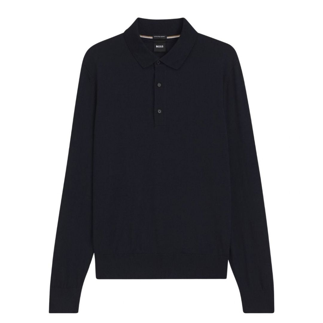 BOSS Black H-Lancione Merino Wool Polo – Dark Blue