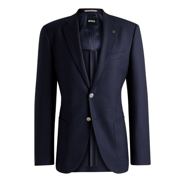 BOSS Regular Fit Micro-Patterned Virgin Wool Suit Jacket – Blue
