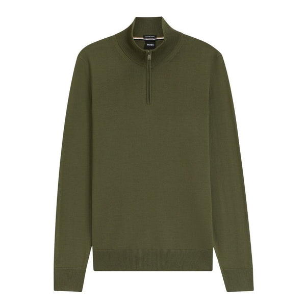 BOSS Black H-Ebenji Merino Wool Zip-Neck Sweater – Green