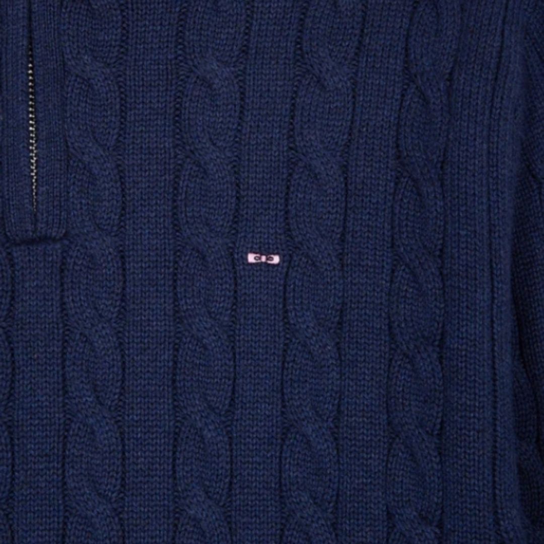 Eden Park Trucker collar sweater in navy cable cotton - Blue