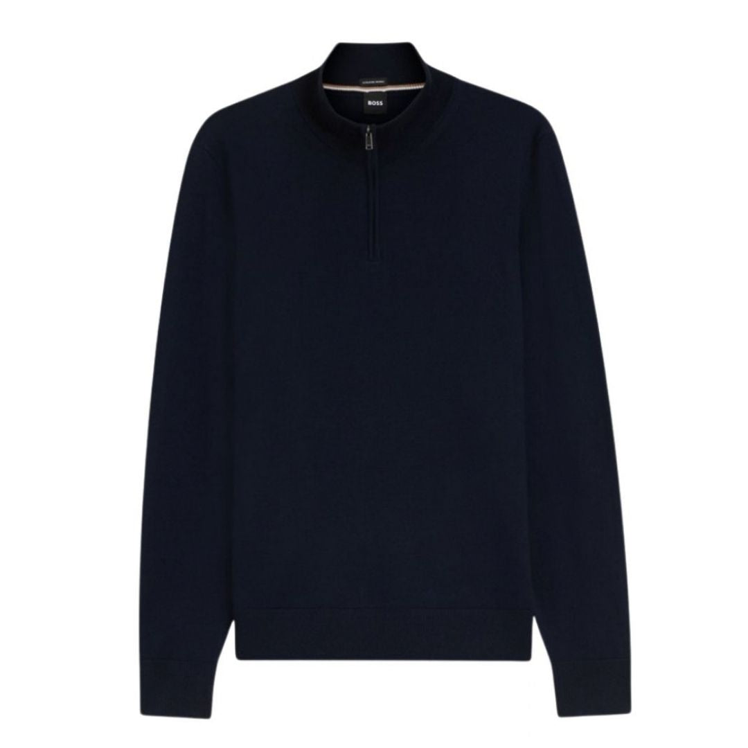BOSS Black H-Ebenji Merino Wool Zip-Neck Sweater – Blue