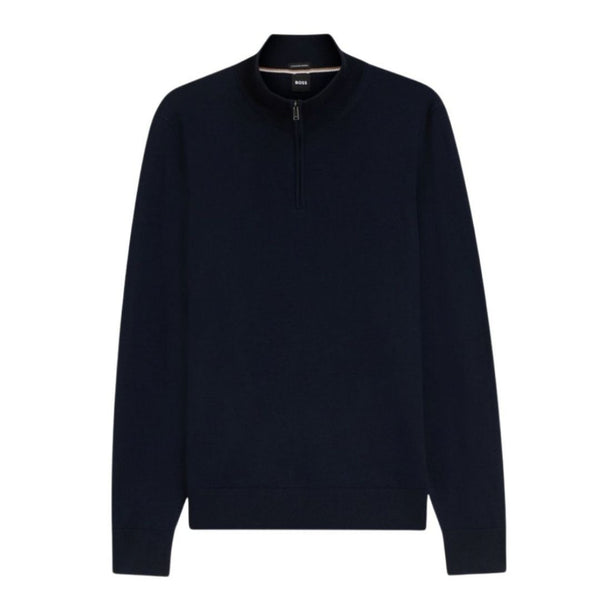 BOSS Black H-Ebenji Merino Wool Zip-Neck Sweater – Blue