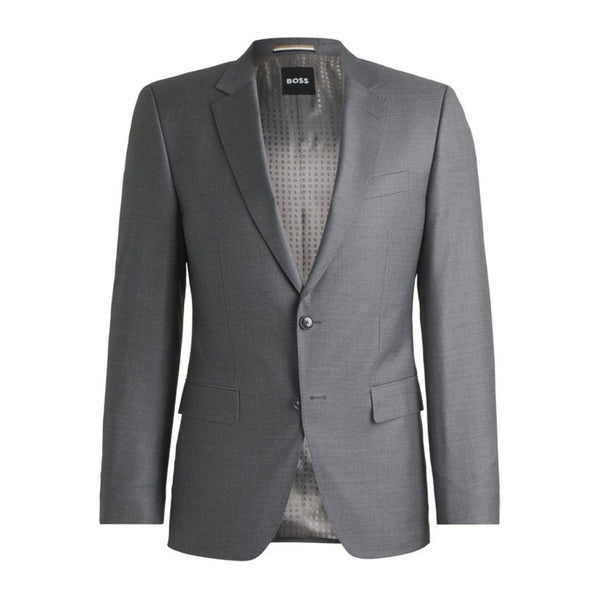 BOSS Slim Fit Patterned Wool-Silk Suit – Grey