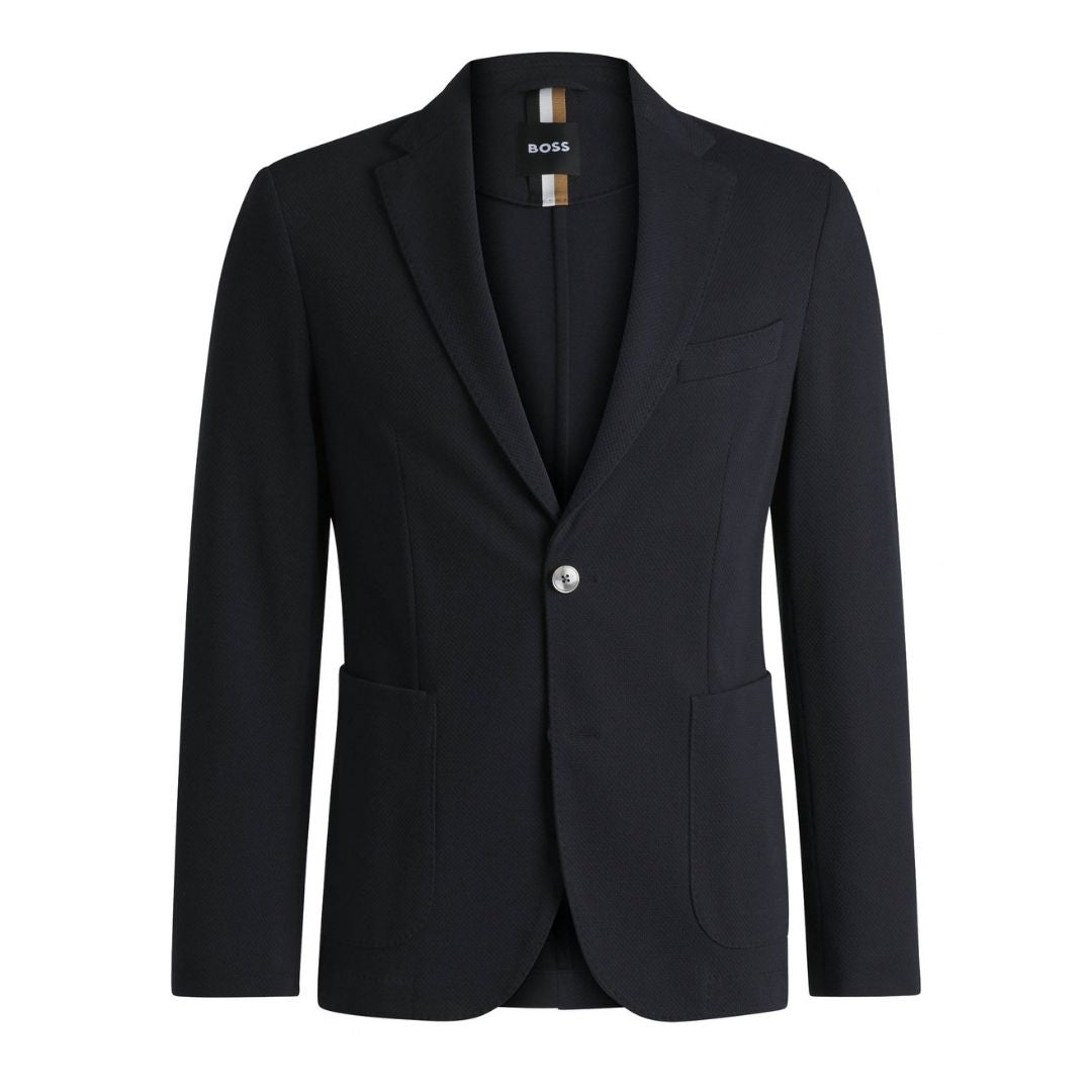 BOSS Slim Fit Micro-Patterned Cotton Blazer – Blue