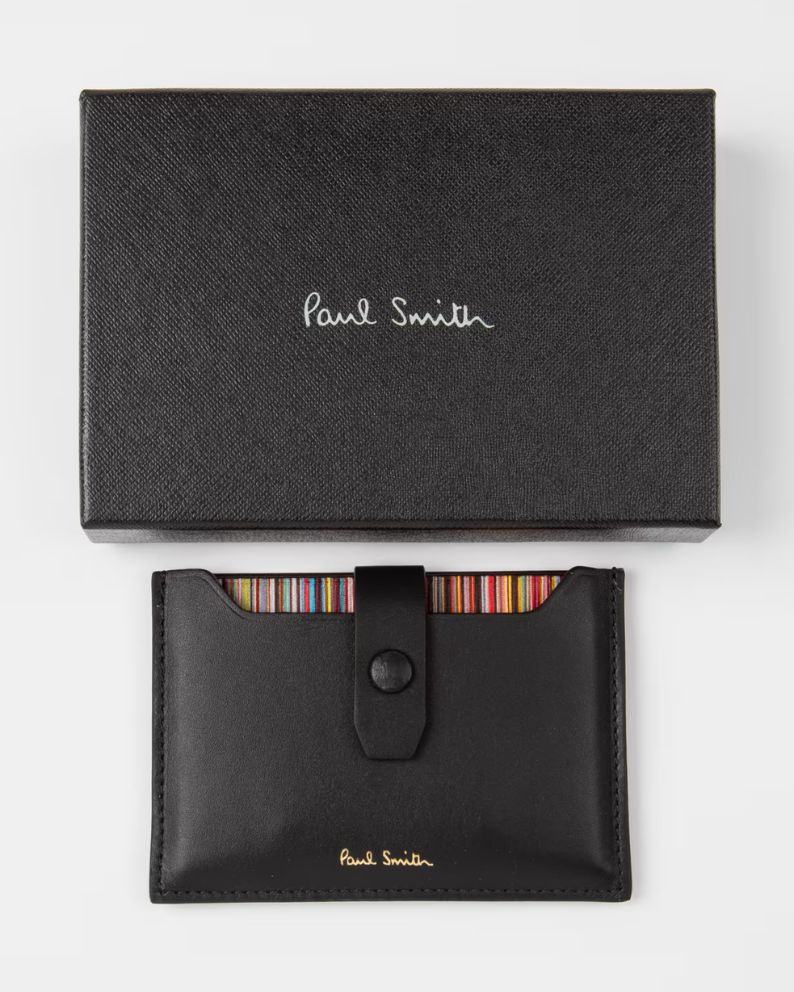 Paul Smith Leather Credit Card Holder With Signature Stripe - Black