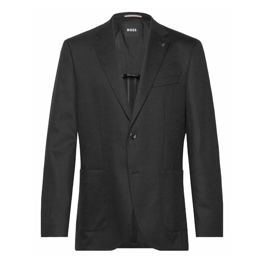 BOSS H-Janson Single-Breasted Micro-Patterned Jacket – Black
