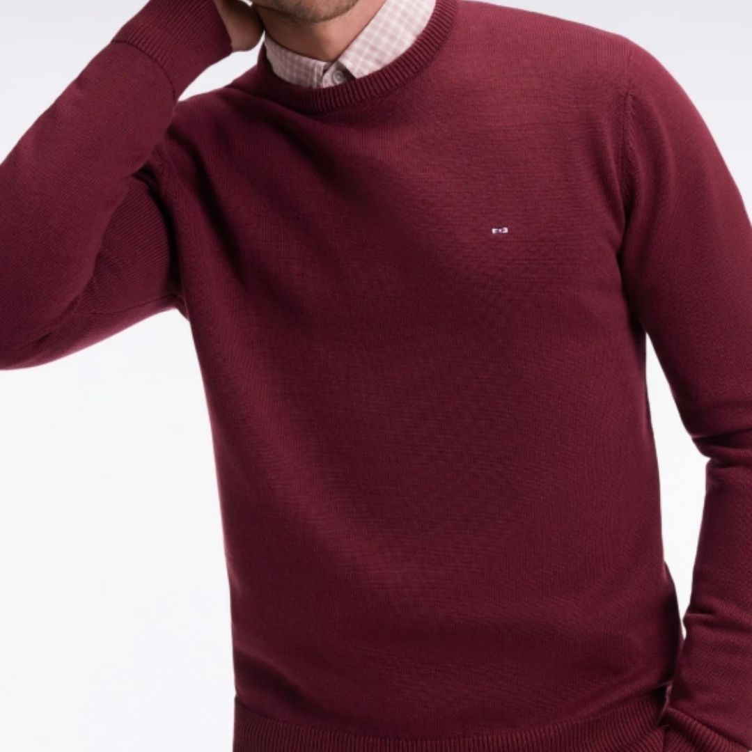 Eden Park Round neck sweater in thick burgundy cotton - Wine