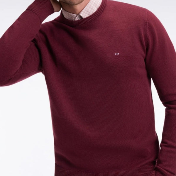 Eden Park Round neck sweater in thick burgundy cotton - Wine
