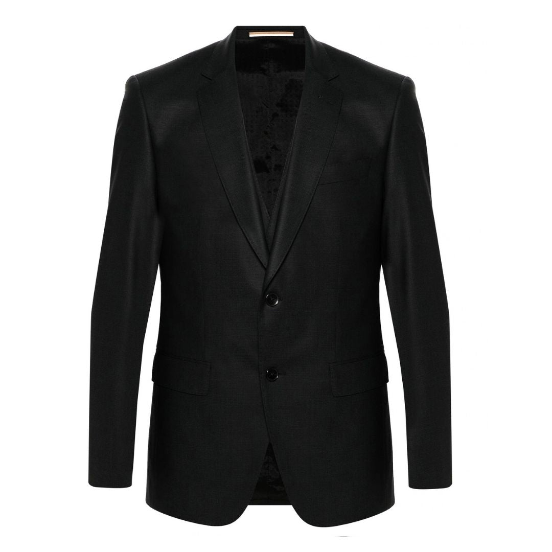 BOSS Single-Breasted Virgin Wool Blend Suit – Black
