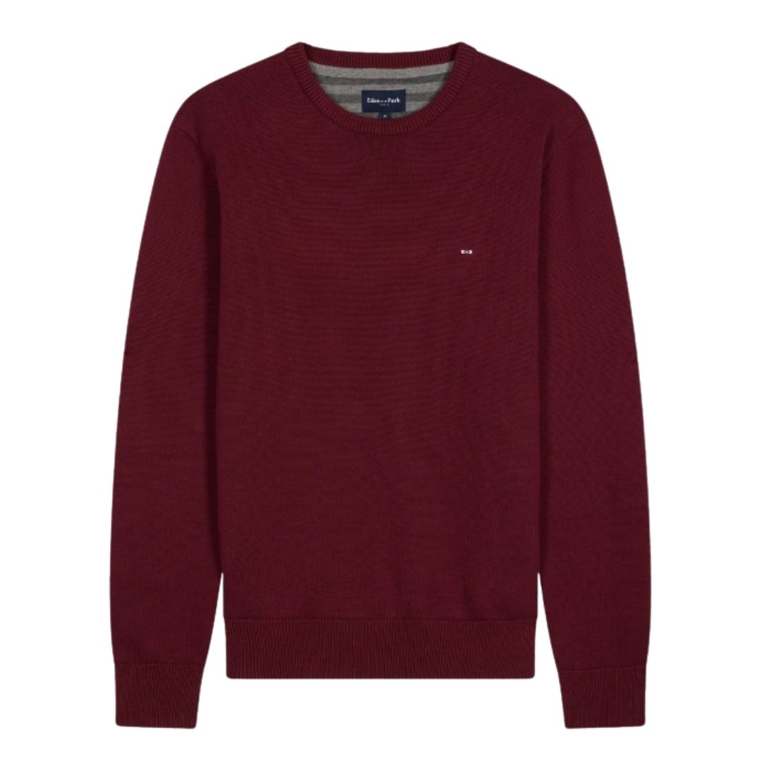 Eden Park Round neck sweater in thick burgundy cotton - Wine