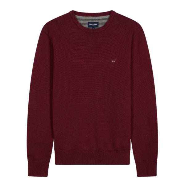 Eden Park Round neck sweater in thick burgundy cotton - Wine