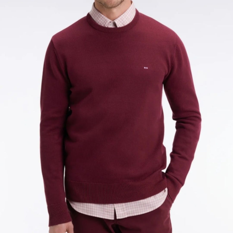 Eden Park Thick Cotton Crew Neck Jumper - Burgundy